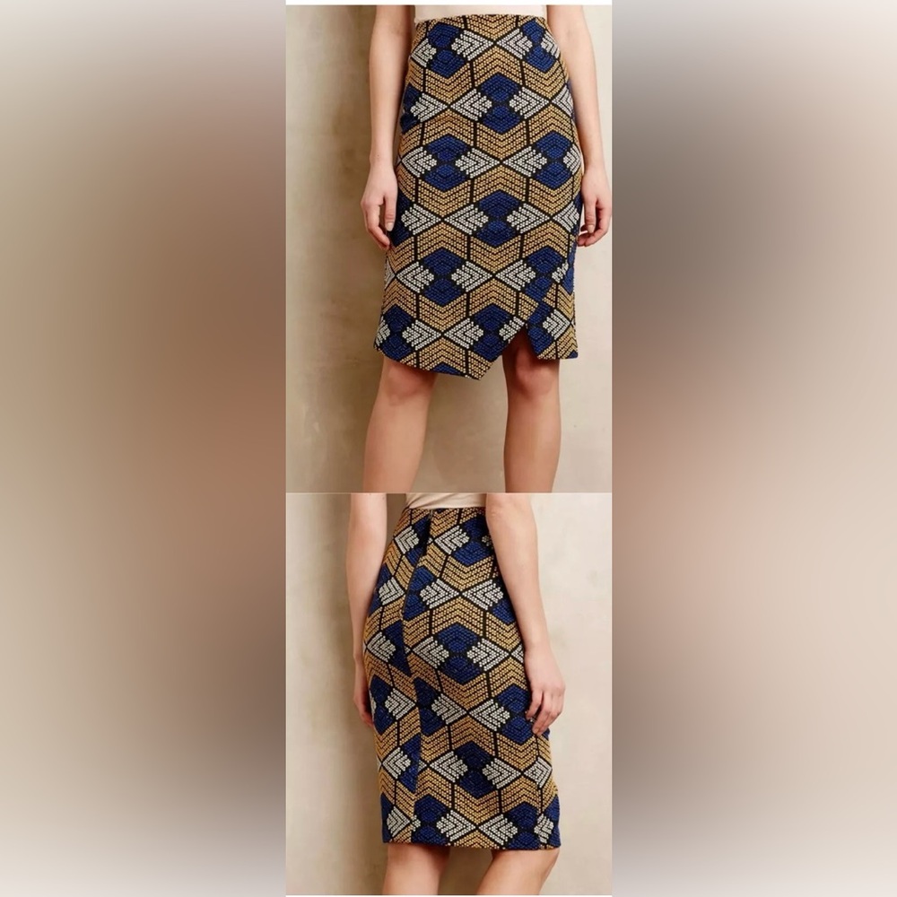 Anthropologie Maeve Kanara Pencil Skirt Geometric Textured Print Size 6